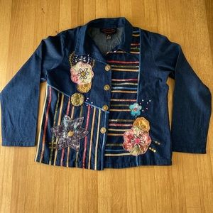 ENTICE 100% Cotton Blue Denim Embellished Shirt Jacket Shaket Size M